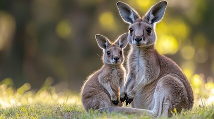 Fototapeta premium Illustrative image of a mother kangaroo gently holding her baby joey