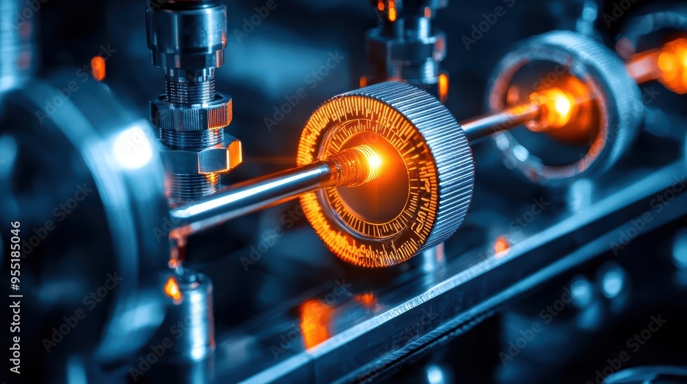 Poster close-up of a glowing mechanical component showcasing intricate details and modern technology in a v