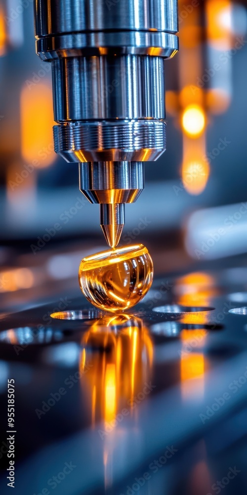 Poster close-up of a precision tool controlling a drop, showcasing technology and innovation in manufacturi