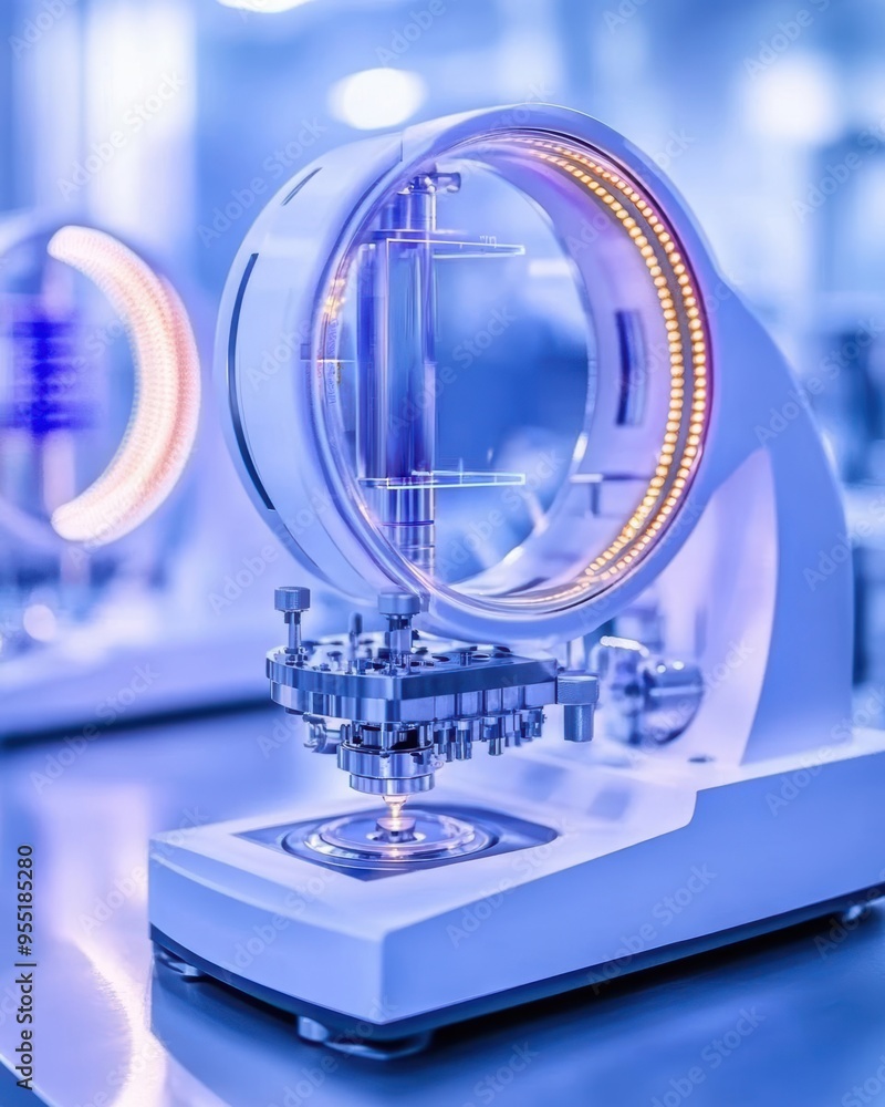 Poster modern scientific device in a laboratory, featuring sleek design and advanced technology for precisi