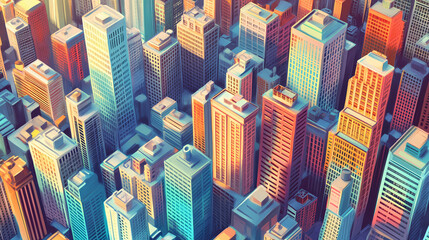 Obraz premium Panoramic view of the city, aerial view of the city, buildings scene, biuldings in the city, top view of buildings in the city. Skyscraper. Illustration