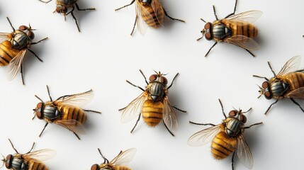Multiple flies in various positions