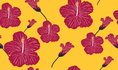 Hibiscus flowers seamless pattern vector background illustration