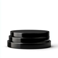 A curved, metal podium with a matte black finish, isolated on white