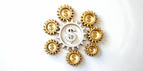 3D Digital Gears and Money Symbol Concept for Cost Management Automation in Technology