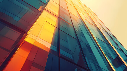 Fototapeta premium Sunlight shining through modern skyscraper windows, ideal for urban themes. Skyscraper. Illustration