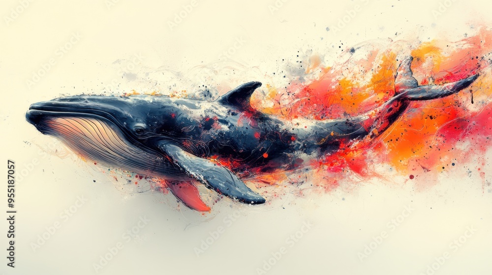 Aufkleber stylized drawing of a whale with abstract elements and flowing lines
