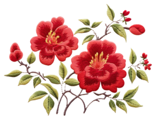 PNG Chinese flower in embroidery style needlework pattern textile.