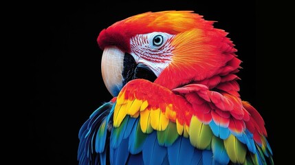 Vibrant portrait of a vibrant-hued macaw, its vivid plumage and intelligent expression capturing the viewer's attention