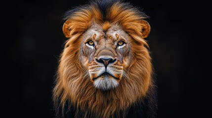 Breathtaking portrait of a regal lion, its mane and piercing gaze embodying the untamed power and majesty of the wild