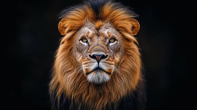 Breathtaking portrait of a regal lion, its mane and piercing gaze embodying the untamed power and majesty of the wild