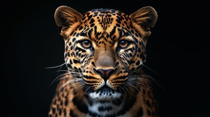 Naklejka premium Captivating close-up of a sleek leopard, its spotted coat and intense expression radiating power and grace
