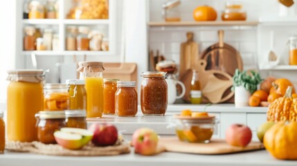 Bright and Inviting Modern White Kitchen Filled With Homemade Preserves and Fresh Produce