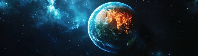 Obraz premium Beautiful image of Earth from space, showcasing vibrant continents and atmospheric details against the backdrop of a starlit universe.