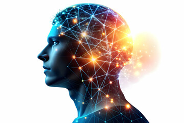 Obraz premium 3D Human Silhouette with Glowing Abstract Elements: Decision Making Concept in Operational Management - Isolated White Background