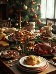 Generative AI - A table served for Christmas family dinner