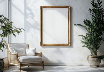 Elegant Home Decor Highlighting a painting Frame Adorned with Minimalism background, Graphic Resources, Wallpapers, Brochure, Advertising,
