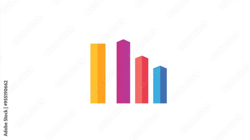 Poster a simple, flat design of a bar graph with three bars of different heights and colors on a white back