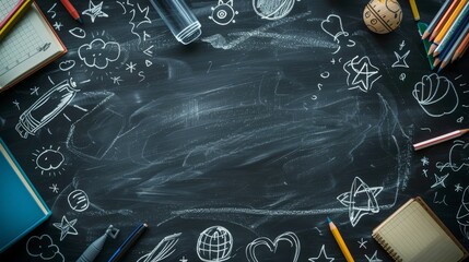 Education Empowerment. A black school teacher's chalkboard background with playful enhancements