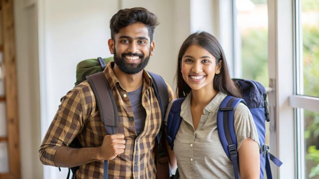 Smiling Indian Backpackers in Nature &ndash; Indian backpackers smiling and enjoying nature.
