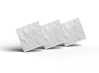 Mockup of a square glossy package with a sticker label on top on a transparent background