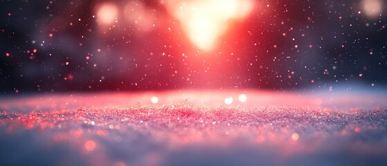 Snowfall highlighted by a red and white spotlight with copy space.