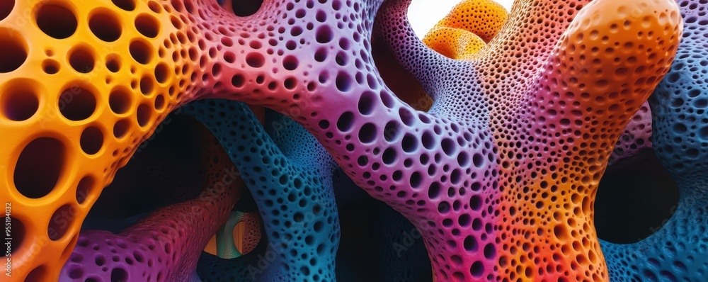 Fototapete vibrant and intricate abstract 3d rendering with a colorful, perforated texture, showcasing a comple