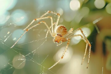 Fototapeta premium A Close-Up of a Spider with Spiky Legs in Its Web