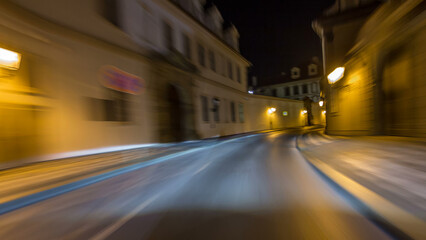 Drive at fast speed at the night streets timelapse hyperlapse drivelapse.