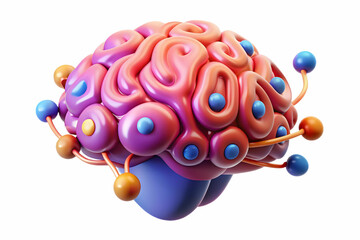 3D Glowing Abstract Brain with Neural Connections - AI Driven Management Concept - Vibrant Colors and Intricate Details - Isolated White Background