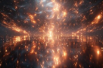 Fototapeta premium Fireworks and Light Trails over a Lake Fireworks exploding in the sky with trailing light