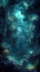 Obraz premium Abstract wallpaper depicting whales swimming through interstellar clouds