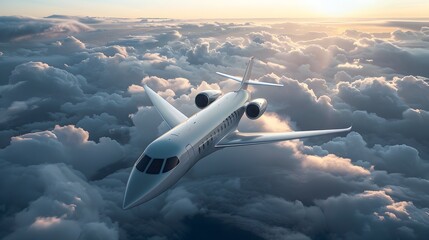Fototapeta premium Sleek Futuristic Airplane Soaring Above Ethereal Clouds Embodying the Next Era of Air Travel