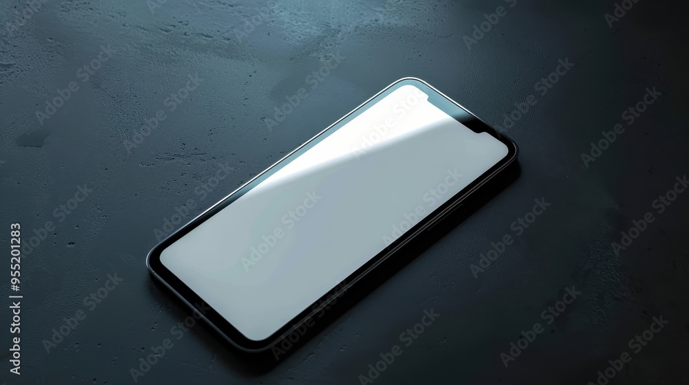 Poster modern smartphone with blank screen on dark textured surface illuminated by soft light. perfect for 