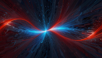 A dynamic abstract background depicting the interaction between positive and negative ions, with swirling energy patterns in contrasting blue and red hues, symbolizing attraction and repulsion