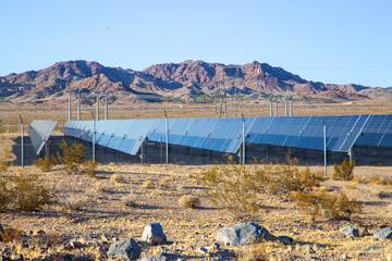 A large solar farm in the Nevada desert near the Hoover Dam and Los Vegas.