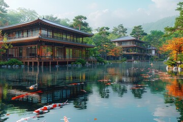 Fototapeta premium traditional gardens ponds at Japan