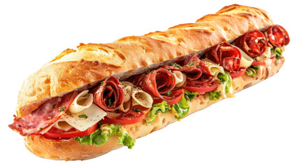 Big panini sandwich with ham and cheese isolated on transparent background