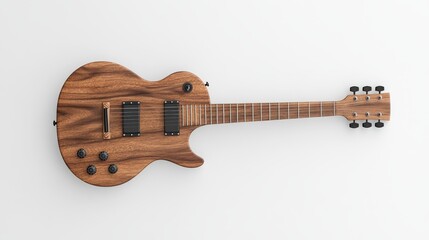 Wooden Electric Guitar Isolated on White Background