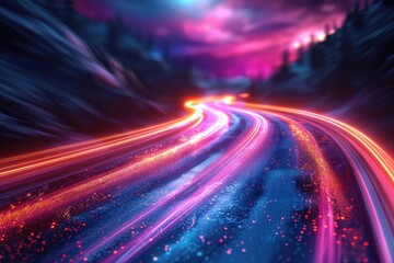 Glowing Light Trails Nighttime Carnival Vibrant, swirling light trails amidst