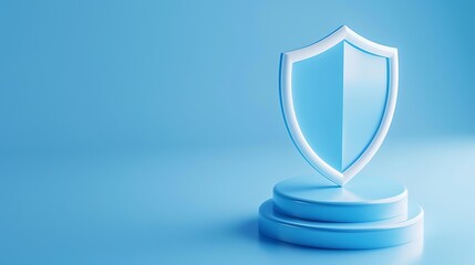 Minimalistic blue shield on pedestal symbolizing security and protection, ideal for tech, cybersecurity, and digital safety concepts.