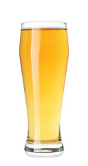 Glass of light beer isolated on white