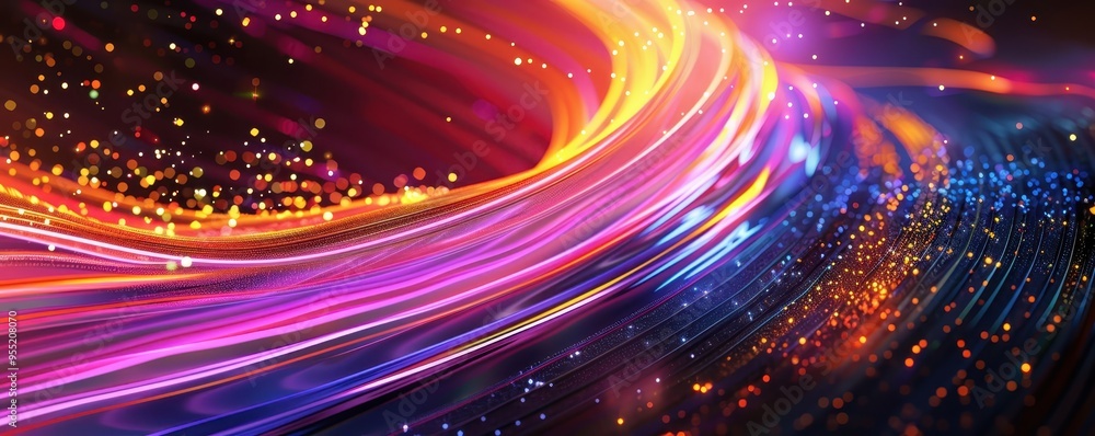 Poster vibrant abstract light trails creating a sense of speed and motion, with a blend of colorful neon an