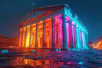 Obraz premium Light Trails around a Historic Monument Colorful light trails