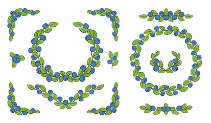 Blueberry Graphic Design Element Set. Colored Fruit Vector Illustration Isolated on White