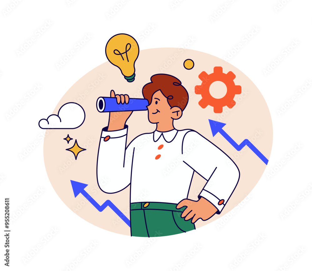 Poster business startup search for innovative solutions and alternatives for growth and development. vector