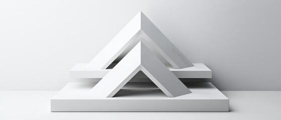 A geometric podium with intersecting triangular platforms, isolated on a white background