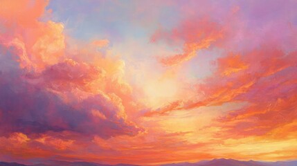 Fototapeta premium A Painted Sunset Sky with Orange and Pink Clouds