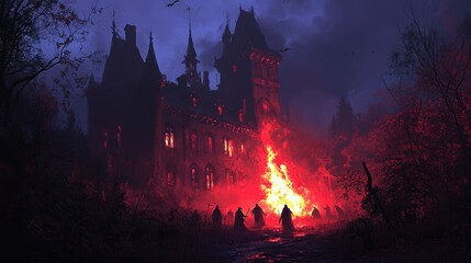Burning Mansion in the Forest.