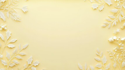 A pastel yellow Christmas background with delicate wreath designs and a blank space for text at the top